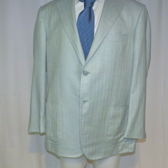 Tincati x Partenopea Bespoke Pale Green HBone Cashmere Two Button Sport Coat 44L - Picture 6 of 15